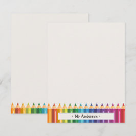 Personalized Name Colorful Pencils Teacher's Mitteilungskarte