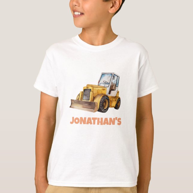Personalized Name Construction Vehicle Bulldozer T-Shirt (Vorderseite)