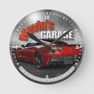 Personalized Name Corvette Garage Clock Runde Wanduhr