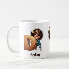 Personalized Name & D Sleepy Morning Plaid Charact Kaffeetasse