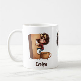 Personalized Name & E Sleepy Morning Plaid Charact Kaffeetasse