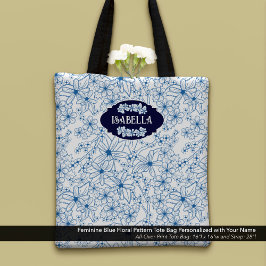 Personalized Name Feminine Blue Floral Pattern Tasche