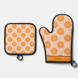 Personalized name fruit orang and brown ofenhandschuh & Topflappen-Set