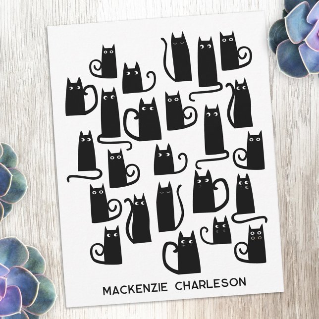Personalized Name Fun Black Cat Mitteilungskarte (Fun black cat design personalized custom name or text notecards for animal lovers)