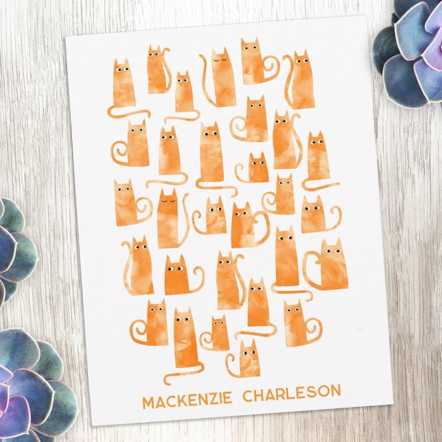 Personalized Name Fun Orange Ginger Cat Mitteilungskarte (Fun orange ginger cat personalized custom name notecards)