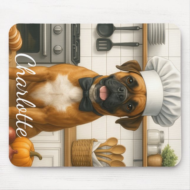 Personalized Name Funny Boxer Dog Loving Chef Mousepad (Vorne)