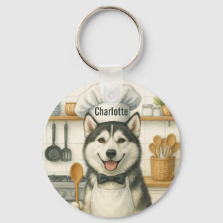 Personalized Name Funny Siberian Husky Dog Chef Schlüsselanhänger