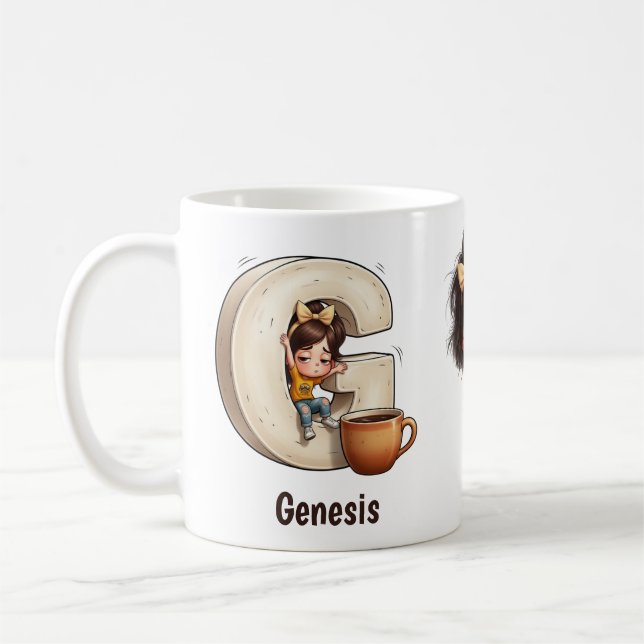 Personalized Name & G Sleepy Morning Plaid Charact Kaffeetasse (Links)