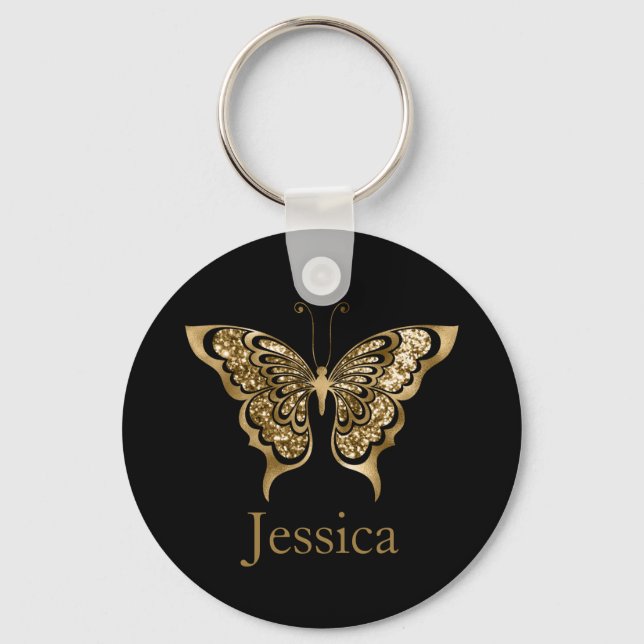 Personalized Name Glitter Golden Butterfly  Schlüsselanhänger (Vorderseite)