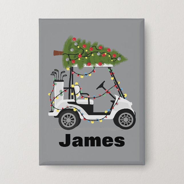Personalized Name Golfer Christmas Golf Cart Xmas  Button (Vorderseite)