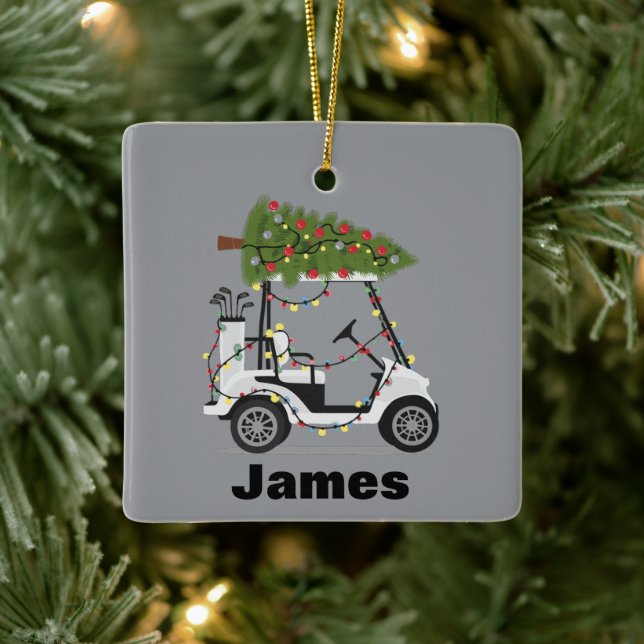 Personalized Name Golfer Christmas Golf Cart Xmas  Keramikornament (Baum)
