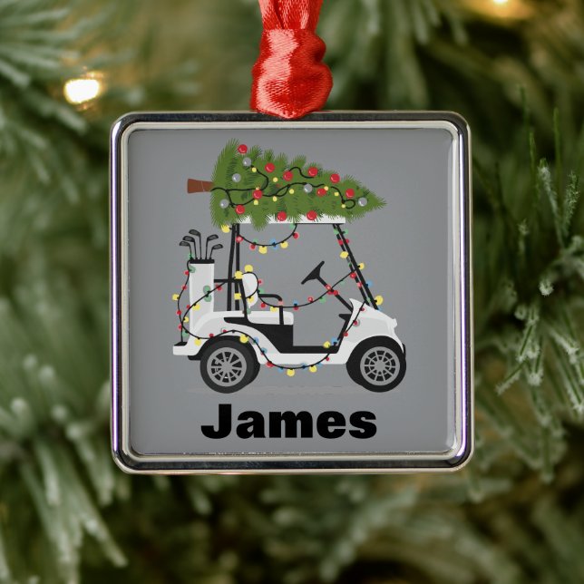 Personalized Name Golfer Christmas Golf Cart Xmas  Ornament Aus Metall (Baum)