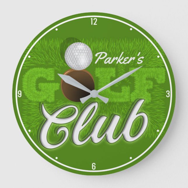 Personalized NAME Golfer Green Golf Course Club Große Wanduhr (Vorderseite)