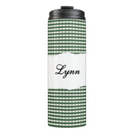 Personalized Name Green Gingham Pattern Thermosbecher
