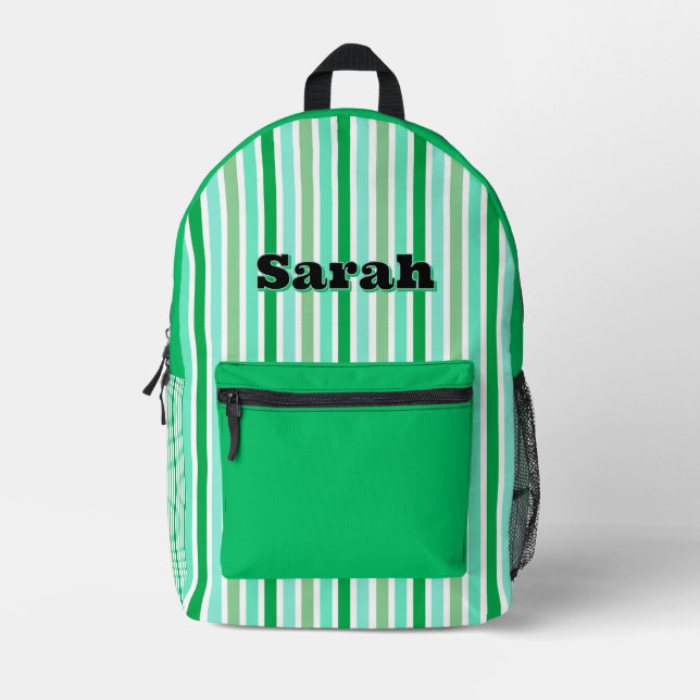 Personalized Name GREEN LINE STRIPES Bedruckter Rucksack (Vorderseite)