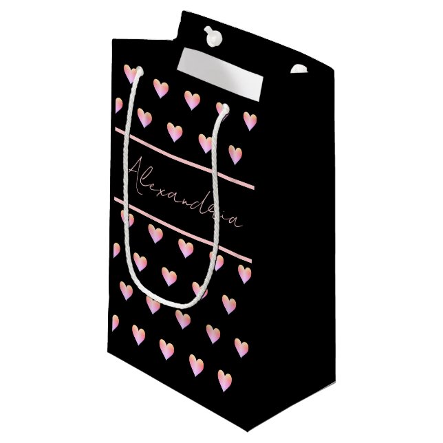 Personalized Name Heart Black Kleine Geschenktüte (Vorderseite Schrägansicht)