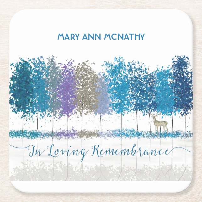 Personalized Name In Remembrance Trees Lone Deer Rechteckiger Pappuntersetzer (Vorderseite)