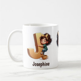 Personalized Name & J Sleepy Morning Plaid Charact Kaffeetasse