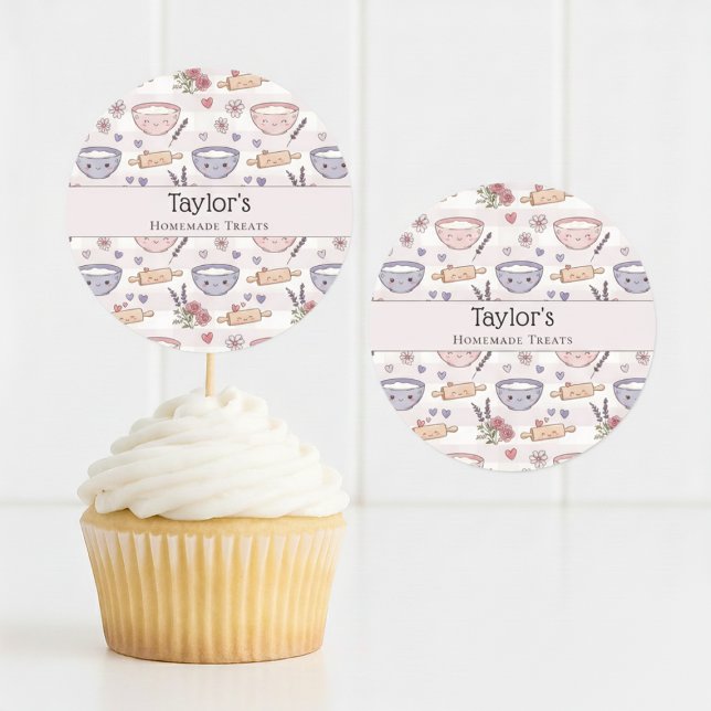 Personalized Name Kawaii Checkered Cupcake Topper  Runder Aufkleber (Von Creator hochgeladen)