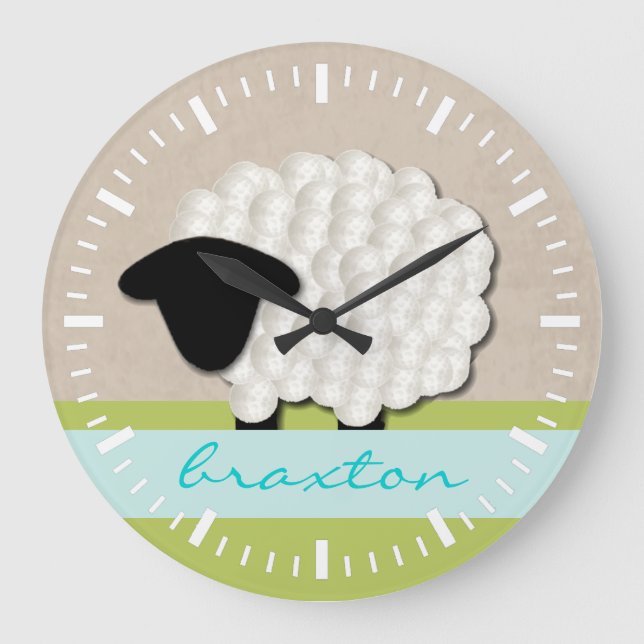Personalized Name Little Lamb Nursery Clock Große Wanduhr (Vorderseite)