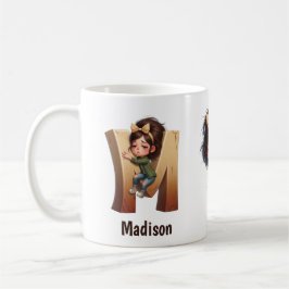 Personalized Name & M Sleepy Morning Plaid Charact Kaffeetasse