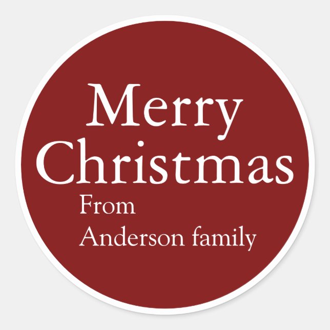 Personalized Name Merry Christmas Red Retro Script Runder Aufkleber (Vorderseite)