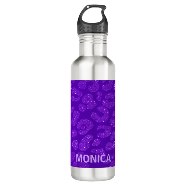 Personalized Name Modern Stylish Purple Glitter  Edelstahlflasche (Vorderseite)
