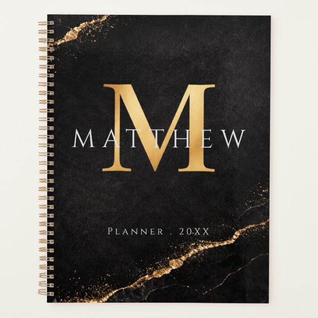 Personalized Name Monogram Golden Black Planner (Devant)
