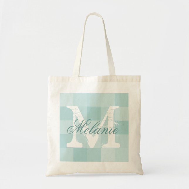 Personalized name monogram tote bag Teal Mosaic | Tragetasche (Vorne)