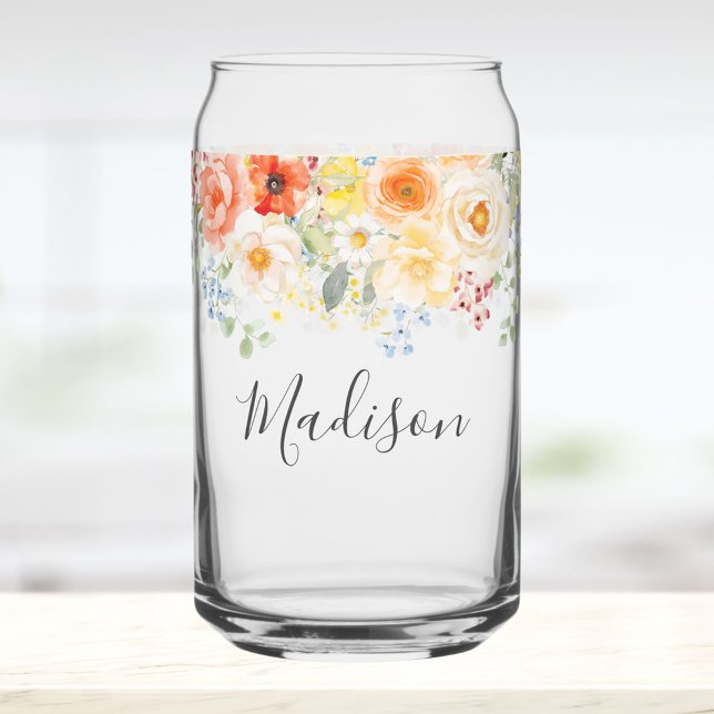 Personalized Name Monogram Watercolor Sunny Floral Dosenglas (Von Creator hochgeladen)