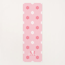 Personalized name monogram white pink floral yogamatte