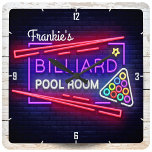 Personalized NAME Neon Style Billiards Pool Table Quadratische Wanduhr<br><div class="desc">Personalize this truly unique,  one-of-a-kind Pool Table Billiard Room Neon Sign Style Gift. Perfect addition to the man cave (or woman cave!) ,  hot rod classic car garage or kitchen bar. Customize with your Name or Custom Text!</div>