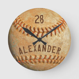 Personalized Name & Number White Baseball Sports Runde Wanduhr