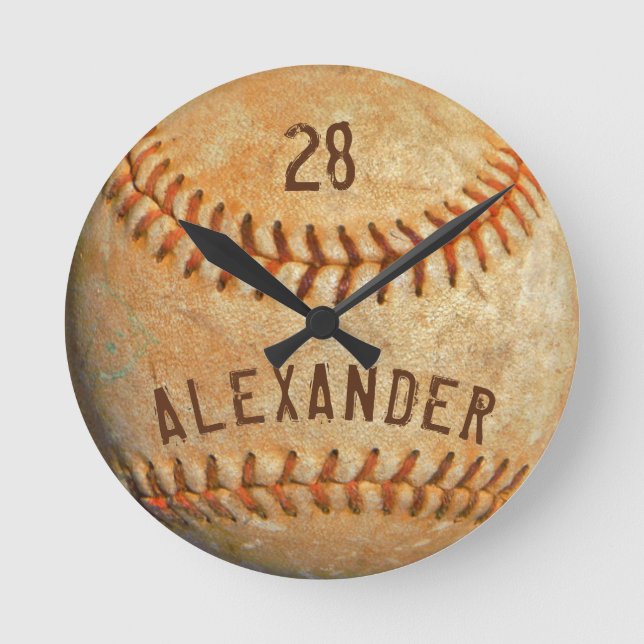 Personalized Name & Number White Baseball Sports  Runde Wanduhr (Vorderseite)