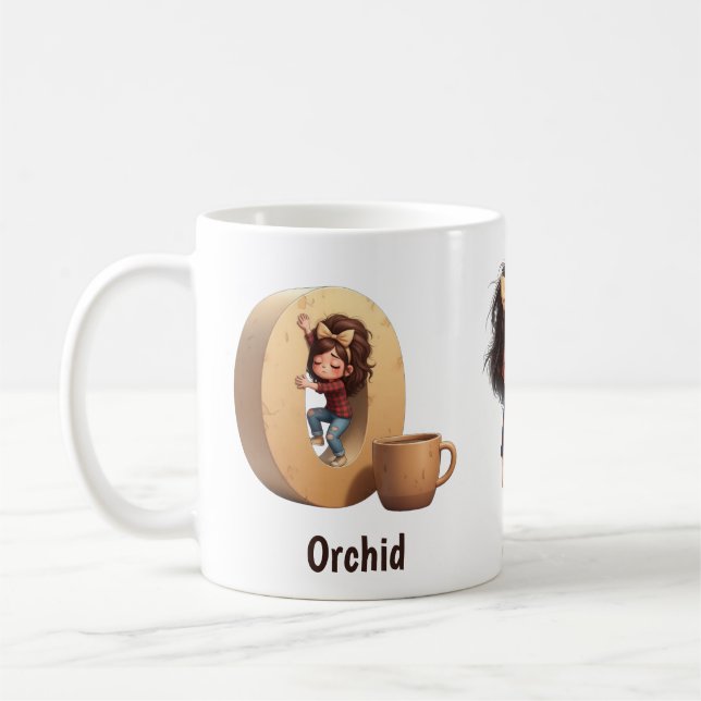 Personalized Name & O Sleepy Morning Plaid Charact Kaffeetasse (Links)