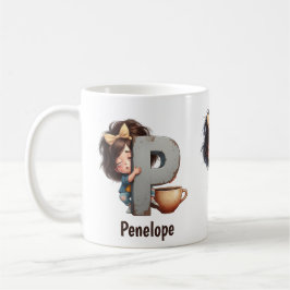 Personalized Name & P Sleepy Morning Plaid Charact Kaffeetasse