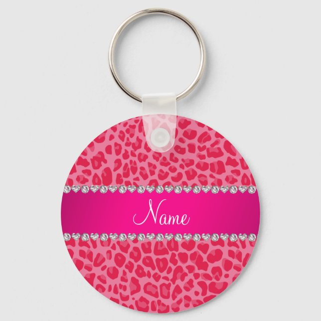Personalized name pink leopard pattern schlüsselanhänger (Vorderseite)