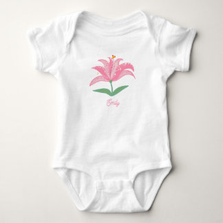 Personalized name pink lily flower baby bodysuit baby strampler