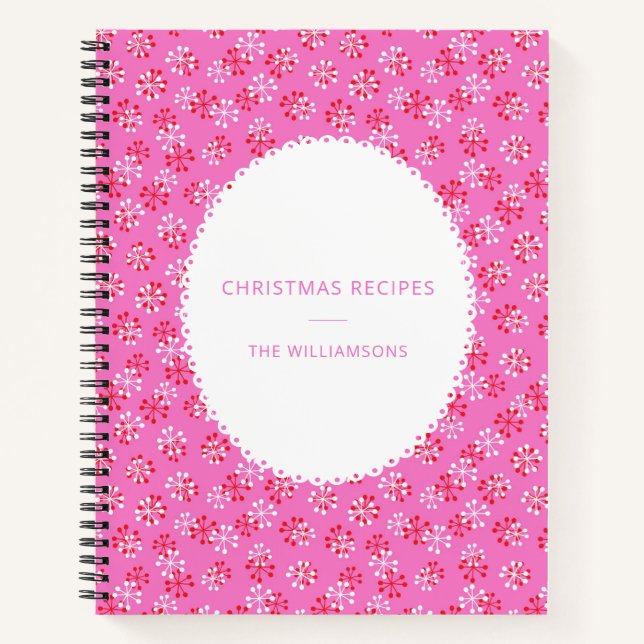 Personalized Name Pink Red Christmas Recipes Notizbuch (Vorderseite)