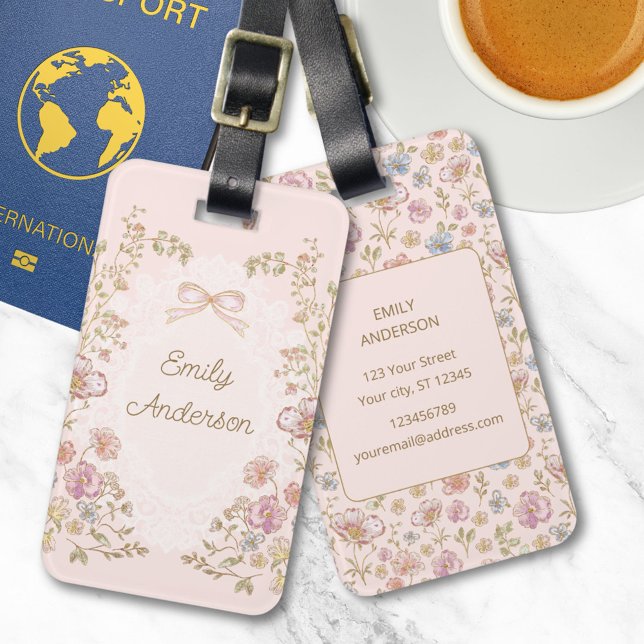 Personalized Name Pretty Vintage Flowers Floral Gepäckanhänger (In situ)