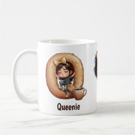 Personalized Name & Q Sleepy Morning Plaid Charact Kaffeetasse