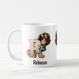 Personalized Name & R Sleepy Morning Plaid Charact Kaffeetasse