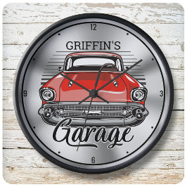 Personalized NAME Retro Classic Car Cruiser Garage Große Wanduhr