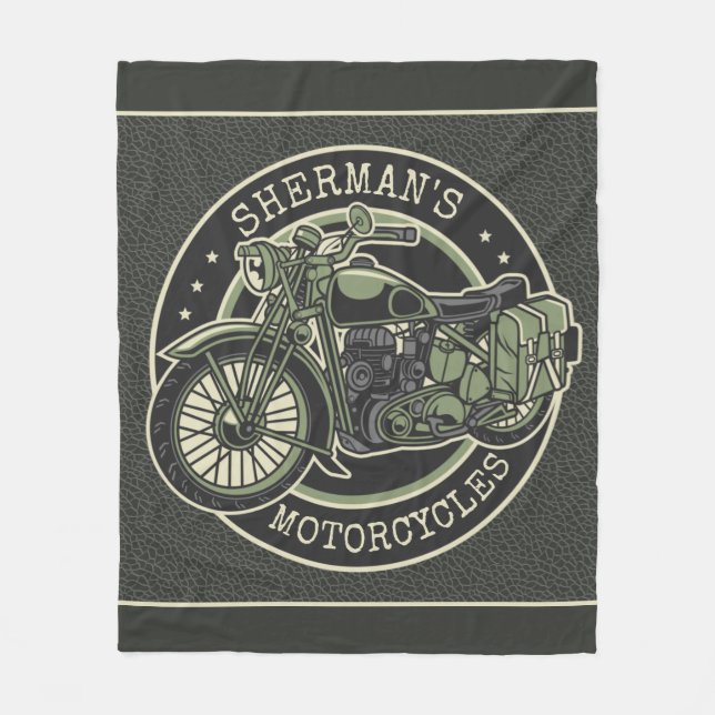 Personalized NAME Retro Military Motorcycle Biker Fleecedecke (Vorderseite)