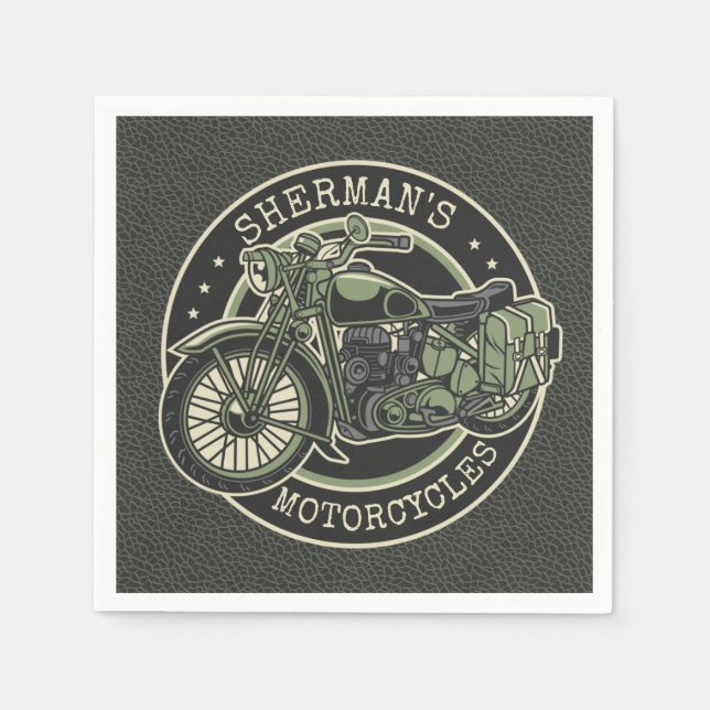 Personalized NAME Retro Military Motorcycle Biker Serviette (Vorderseite)