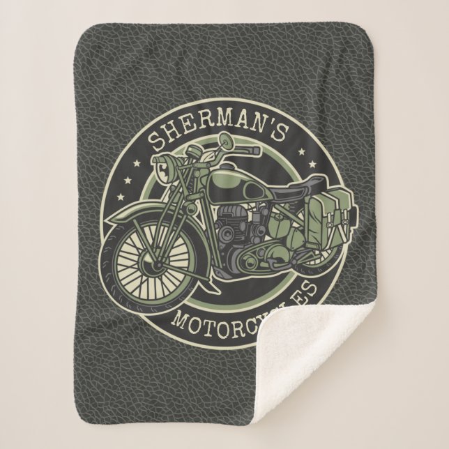 Personalized NAME Retro Military Motorcycle Biker Sherpadecke (Vorderseite)