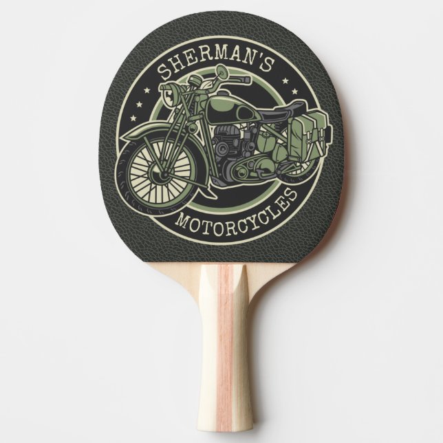 Personalized NAME Retro Military Motorcycle Biker Tischtennis Schläger (Vorderseite)