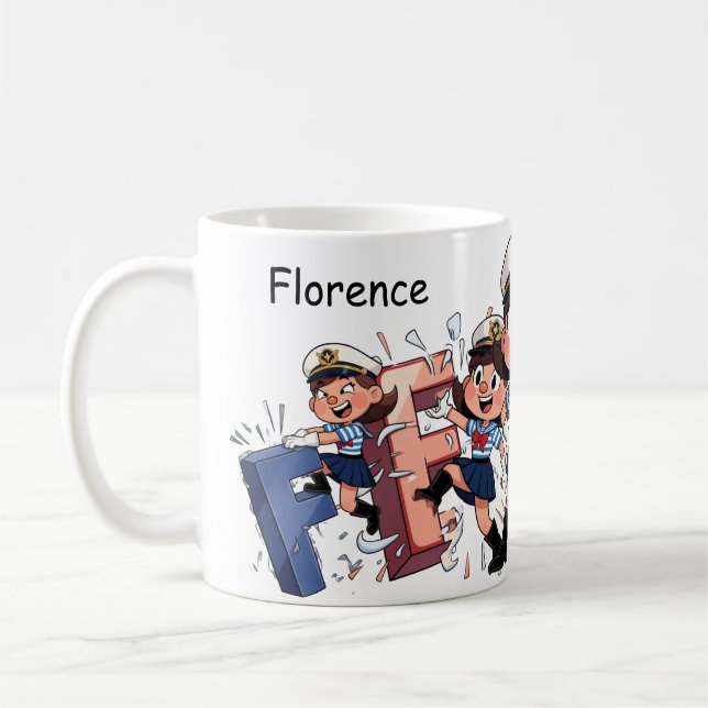 Personalized  Name Sailor Cartoon Character * F * Kaffeetasse (Links)