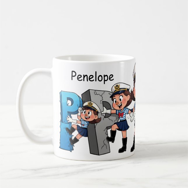 Personalized  Name Sailor Cartoon Character * P * Kaffeetasse (Links)
