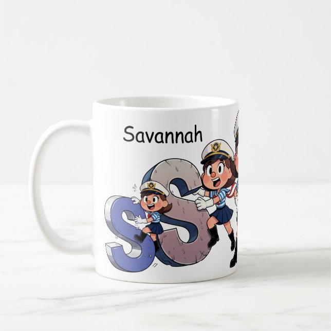 Personalized  Name Sailor Cartoon Character * S * Kaffeetasse (Links)